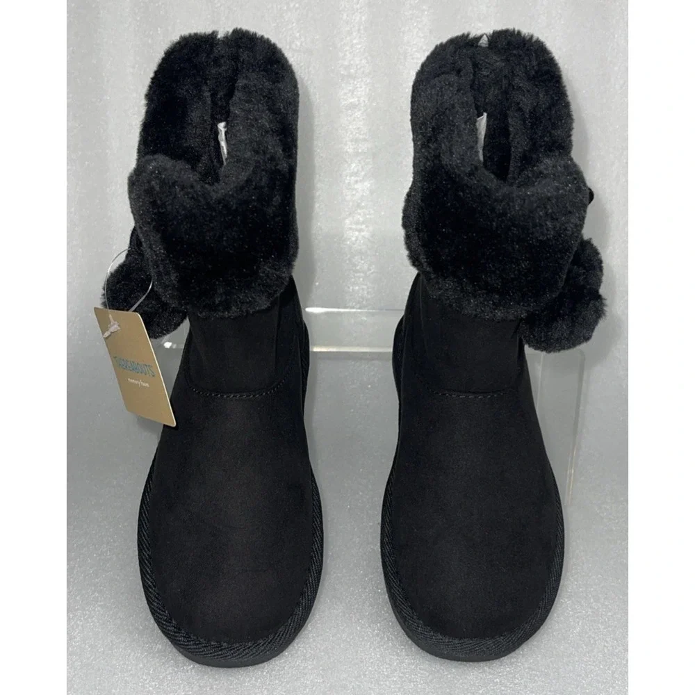 Thereabouts Willa Flat Heel Black‎ Winter Boots Faux Fur Girls Size 12 NEW